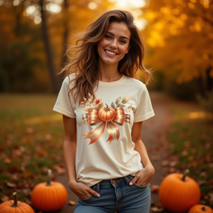 Lebendiges Kürbis-Schleifen Thanksgiving T-Shirt