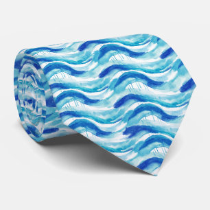 Lebendiges Küstenblau und Indigo-Wasserfarben-Ozea Krawatte
