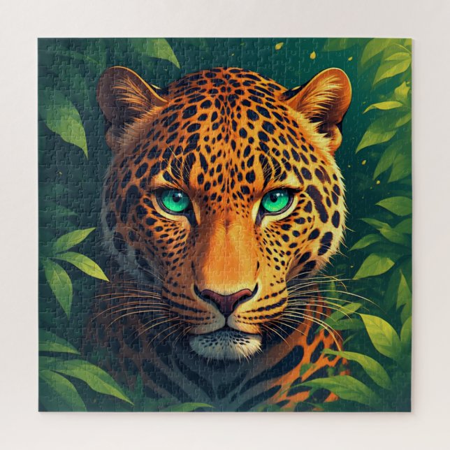 Lebendiges Leopard-Porträt mit Smaragdaugen (Vertikal)