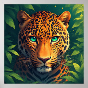 Lebendiges Leopard-Porträt mit Smaragdaugen Poster