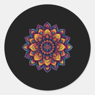 Lebendiges Lotus-Mandala für Meditation und Achtsa Runder Aufkleber