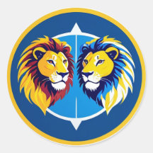 Lebendiges Löwen-Duo-Emblem in blauem Kreis