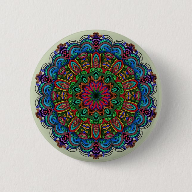 Lebendiges Mandala-Blumen- und geometrisches Muste Button (Vorderseite)