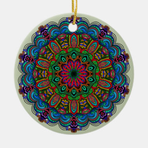 Lebendiges Mandala-Blumen- und geometrisches Muste Keramik Ornament