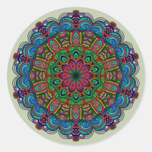 Lebendiges Mandala-Blumen- und geometrisches Muste Runder Aufkleber