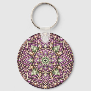Lebendiges Mandala-Design – Farbige geometrische K Schlüsselanhänger