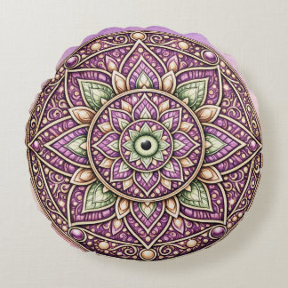 Lebendiges Mandala-Kissen – Farbige Geometrie Rundes Kissen