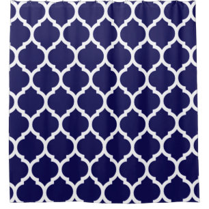 Lebendiges Marineblau Marokkanisches Vierblatt-Mus Duschvorhang