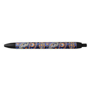 Lebendiges Marineblau und Orange Boho-Paisleymuste Kugelschreiber