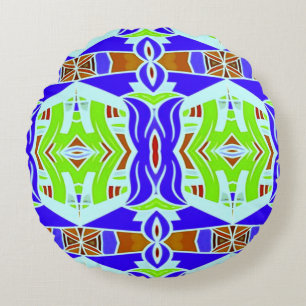 Lebendiges mehrfarbiges Stoffmusterdesign rund Rundes Kissen