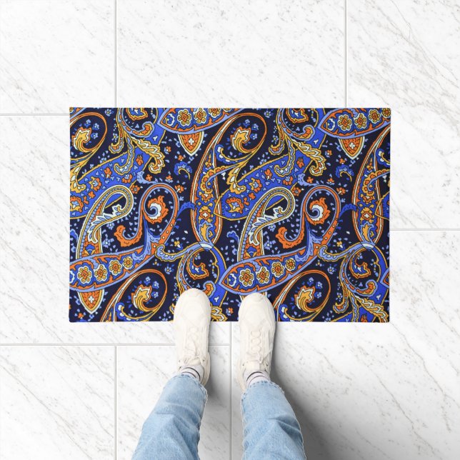 Lebendiges Navy- und Orange- Boho-Paisleymuster Fußmatte (Indoor)