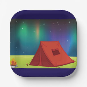 Lebendiges Nordlicht-Camping-Zelt Nacht Pappteller