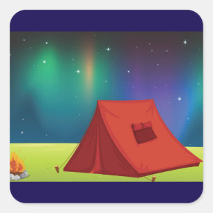 Lebendiges Nordlicht Campingzelt Nacht Quadratischer Aufkleber