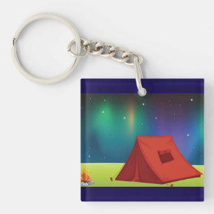 Lebendiges Nordlichter-Camping-Zelt Nacht Schlüsselanhänger