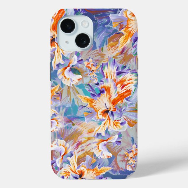 Lebendiges orange-blaues abstraktes Blumen-iPhone- Case-Mate iPhone Hülle (Rückseite)