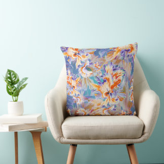 Lebendiges orange-blaues abstraktes Blumenkissen Kissen