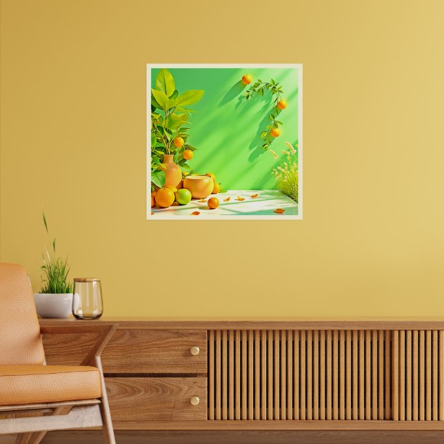 Lebendiges Orange Grün Stillleben Design Poster (Wohnzimmer 2)
