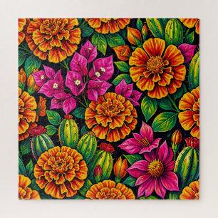 Lebendiges Orange Magenta Tagetes Kaktus Tropisch