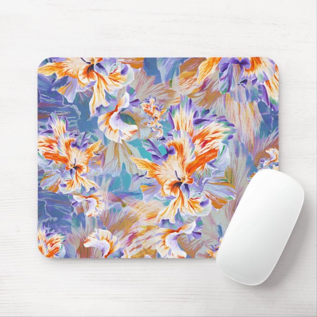 Lebendiges orange- und blau-abstraktes Blumen-Maus Mousepad (Mit Mouse)