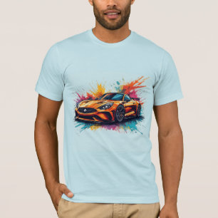 Lebendiges orangefarbenes Sportwagen-Speed-Racing- T-Shirt