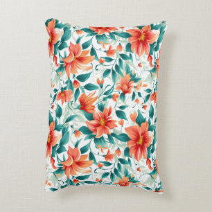 Lebendiges oranges Blumenmuster - Eleganter Tee Dekokissen