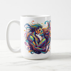 Lebendiges Paar umarmt psychedelische fließende Ku Kaffeetasse