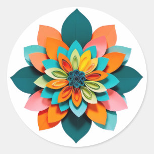 Lebendiges Papier-Quilling-Blumen-Mandala Runder Aufkleber