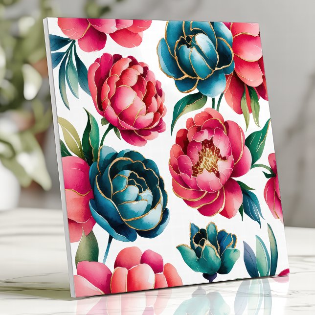 Lebendiges Pfingstrosen-Blumenmuster Fliese (Von Creator hochgeladen)