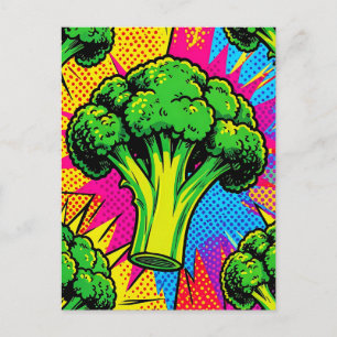Lebendiges Pop-Art-Brokkolimuster Postkarte