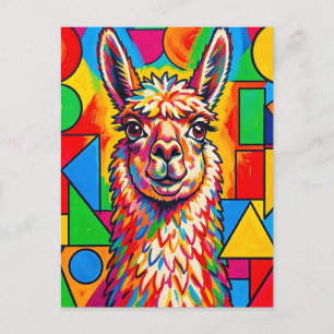 Lebendiges Pop-Art-Llama-Porträt Postkarte