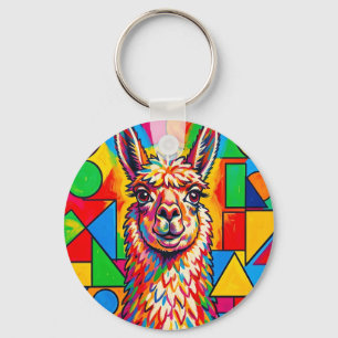 Lebendiges Pop-Art-Llama-Porträt Schlüsselanhänger