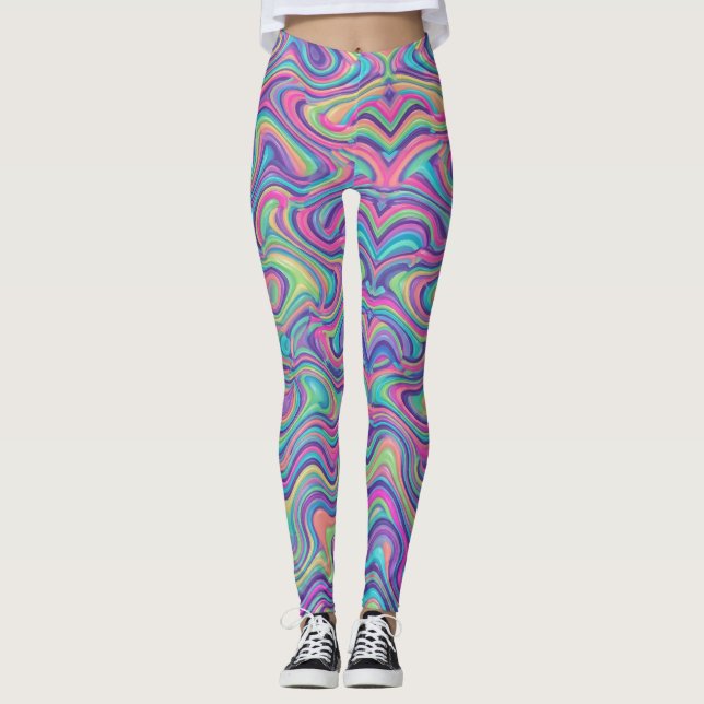 Lebendiges psychedelisches Marmormuster-Abstract Leggings (Vorderseite)