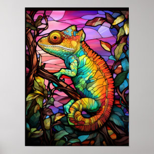Lebendiges Regenbogen-Chamäleon im Stil von Bleigl Poster