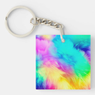 Lebendiges Regenbogen Flauschige Fellstruktur Hint Schlüsselanhänger