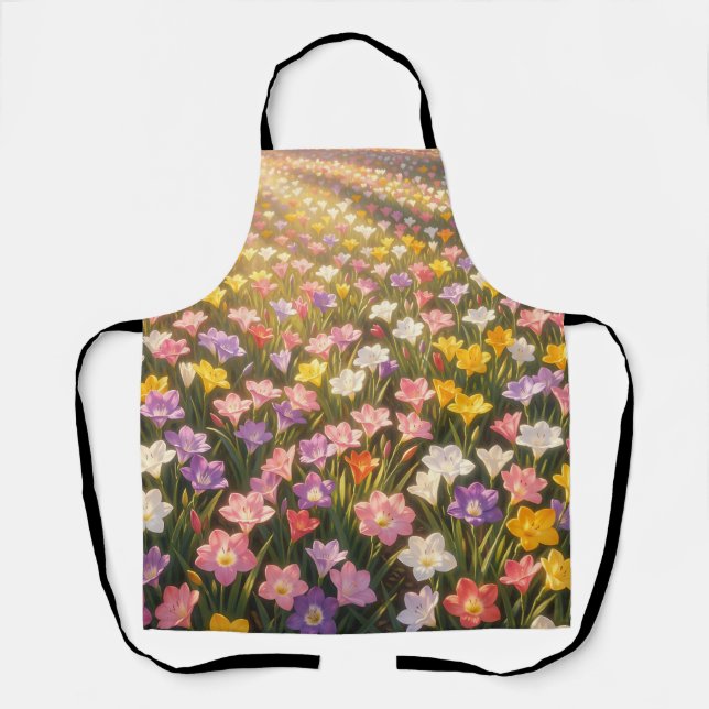Lebendiges Regenbogen-Lilienblumenfeld Schürze (Vorderseite)