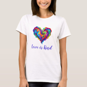 Lebendiges Regenbogen-Pour-Paint-Herz  T-Shirt