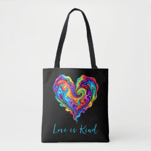 Lebendiges Regenbogen-Pour-Paint-Herz Tasche