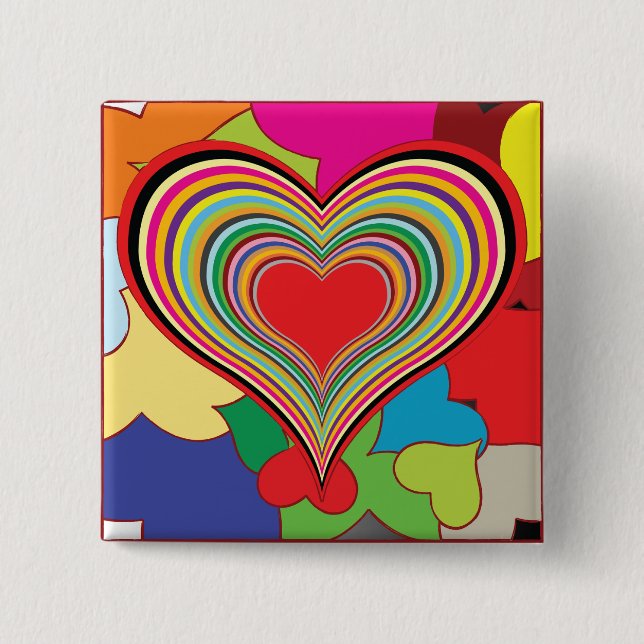 Lebendiges Regenbogen-Schichten-Herz-Abstrakt Button (Vorderseite)