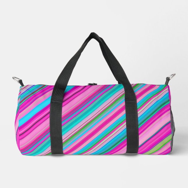 Lebendiges Regenbogen-Streifenmuster-Design Duffle Bag (Vorderseite)