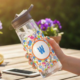 Lebendiges Regenbogen-Volk-Blumen-Monogramm Trinkflasche