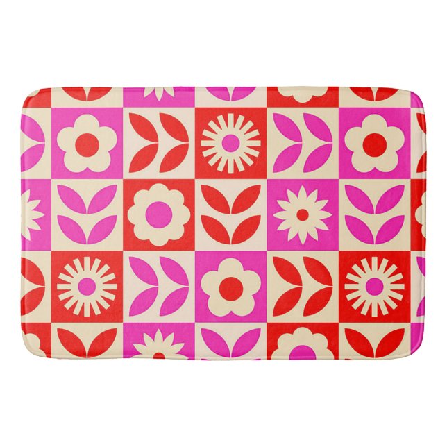 Lebendiges Retro-Blumenmuster Badematte (Vorderseite)