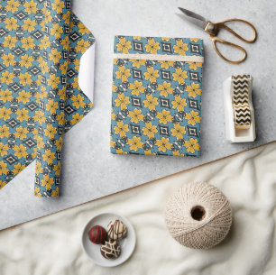 Lebendiges Retro-Blumenmuster mit kräftigen Farben Geschenkpapier