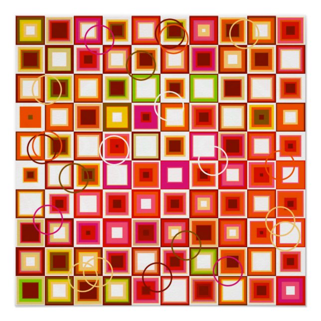 Lebendiges Retro-Geometrisches Quadratmuster Poster (Vorderseite)