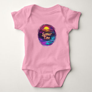 Lebendiges Retro-„Sommerzeit“-Sonnenuntergangs-T-S Baby Strampler