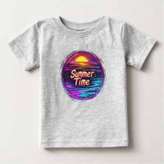 Lebendiges Retro-„Sommerzeit“-Sonnenuntergangs-T-S Baby T-shirt