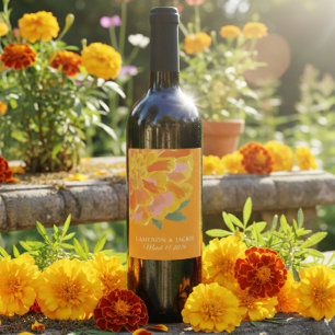 Lebendiges Ringelblumen-Sommerhochzeitsgeschenk Weinetikett