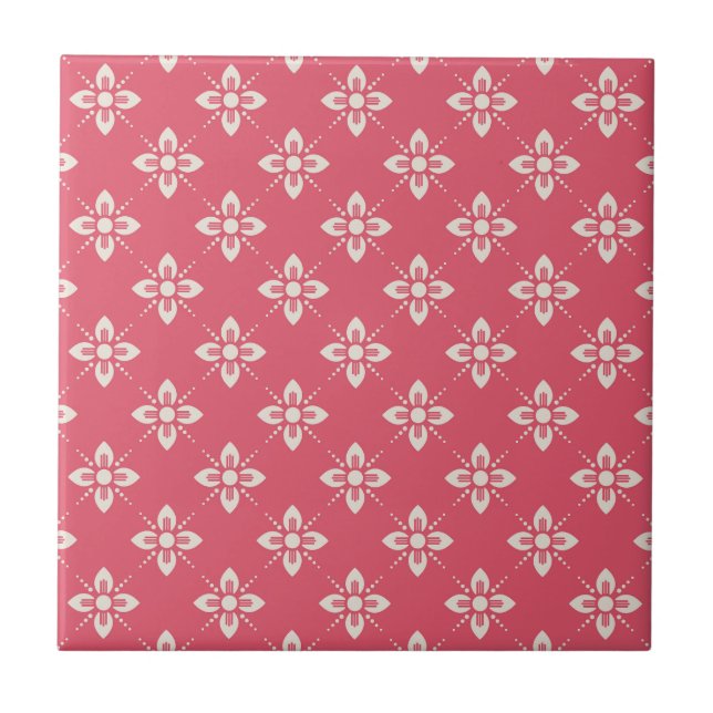 Lebendiges rosa Blumenmuster mit geometrischen Blu Fliese (Vorderseite)