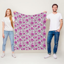 Lebendiges rosa Blumenmuster mit Magenta-Blumen Fleecedecke