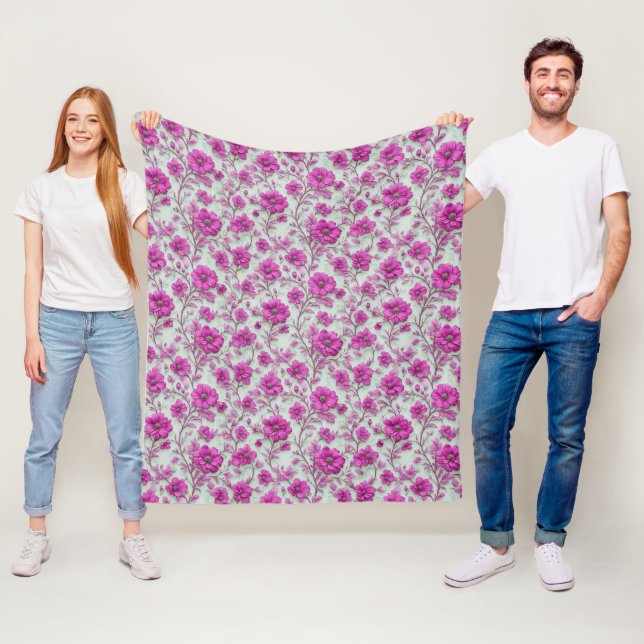 Lebendiges rosa Blumenmuster mit Magenta-Blumen Fleecedecke (Beispiel)
