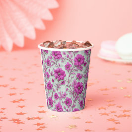 Lebendiges rosa Blumenmuster mit Magenta-Blumen Pappbecher